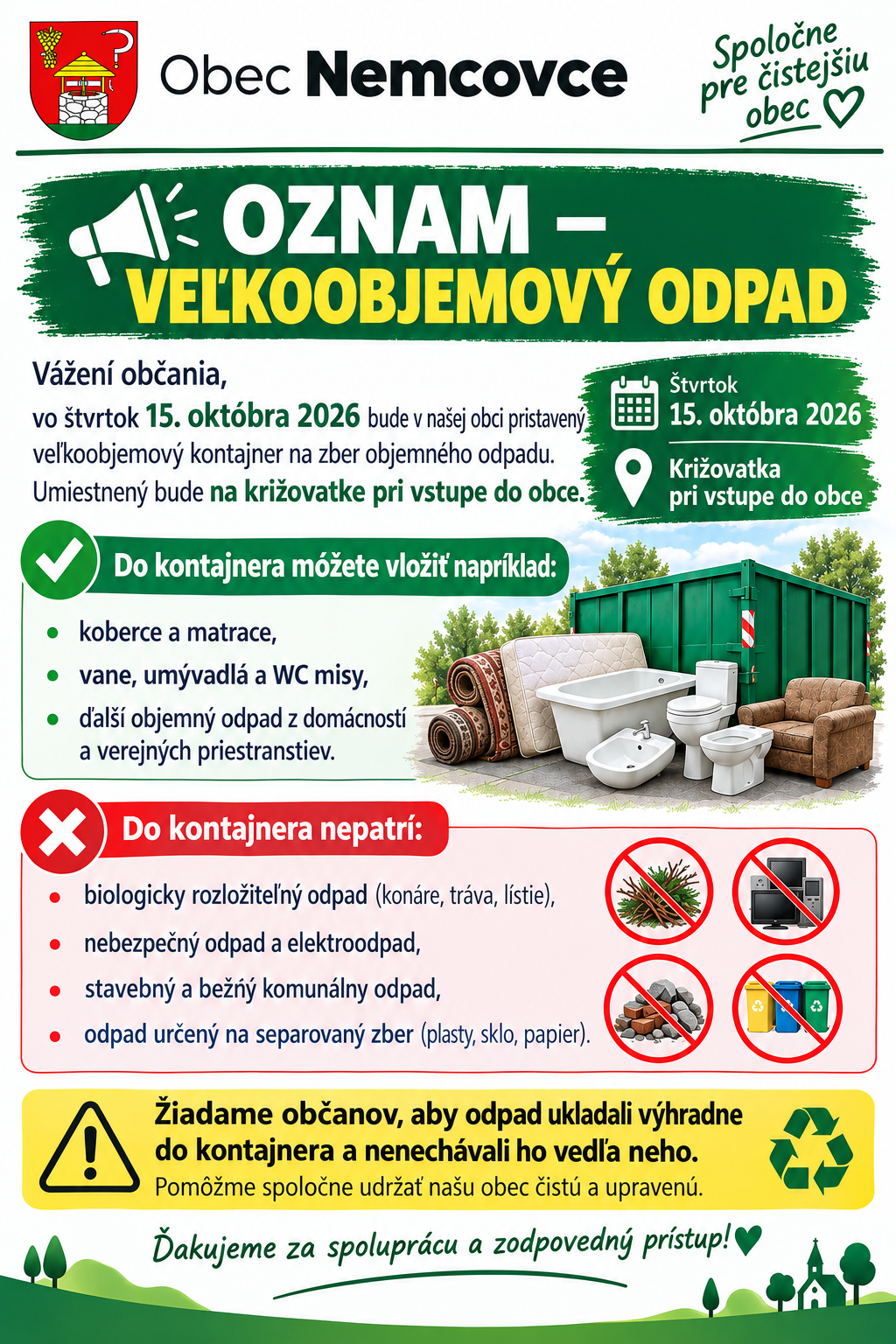 Oznam - veľkokapacitný kontajner 
