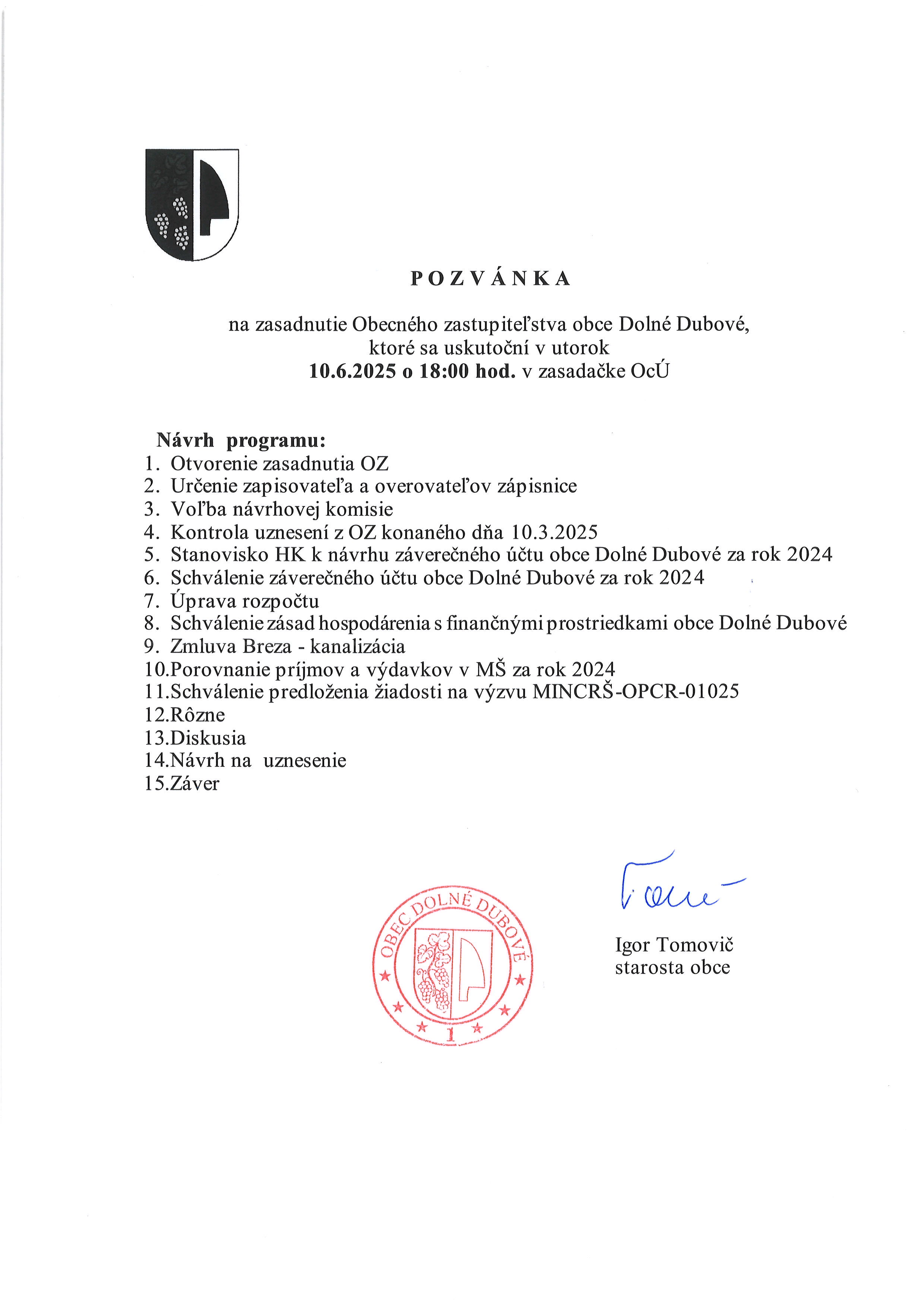 Pozvánka na OZ 10.06.2025