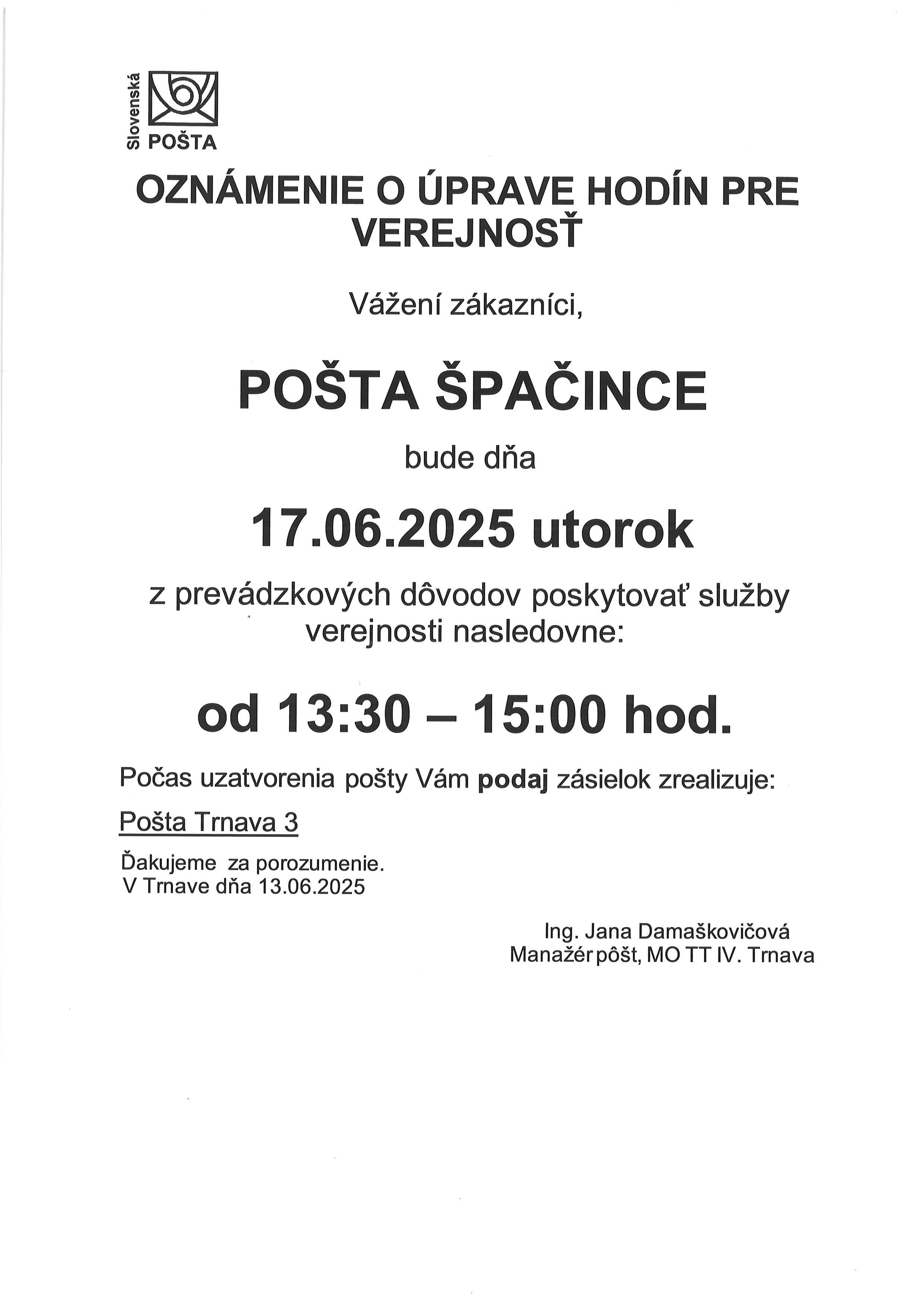 Pošta Špačince 17.6.2025