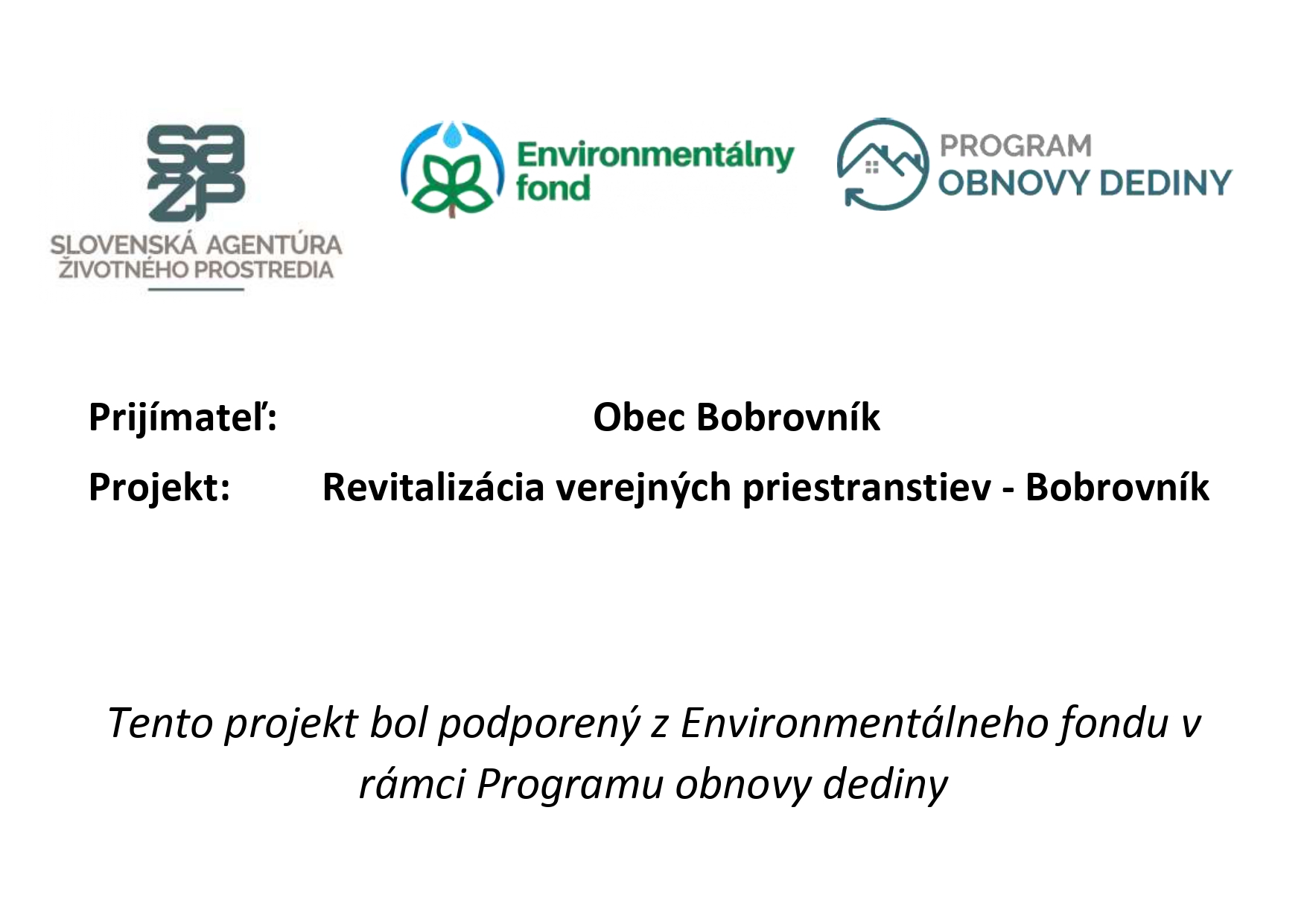 Revitalizácia verejných priestranstiev - Bobrovík