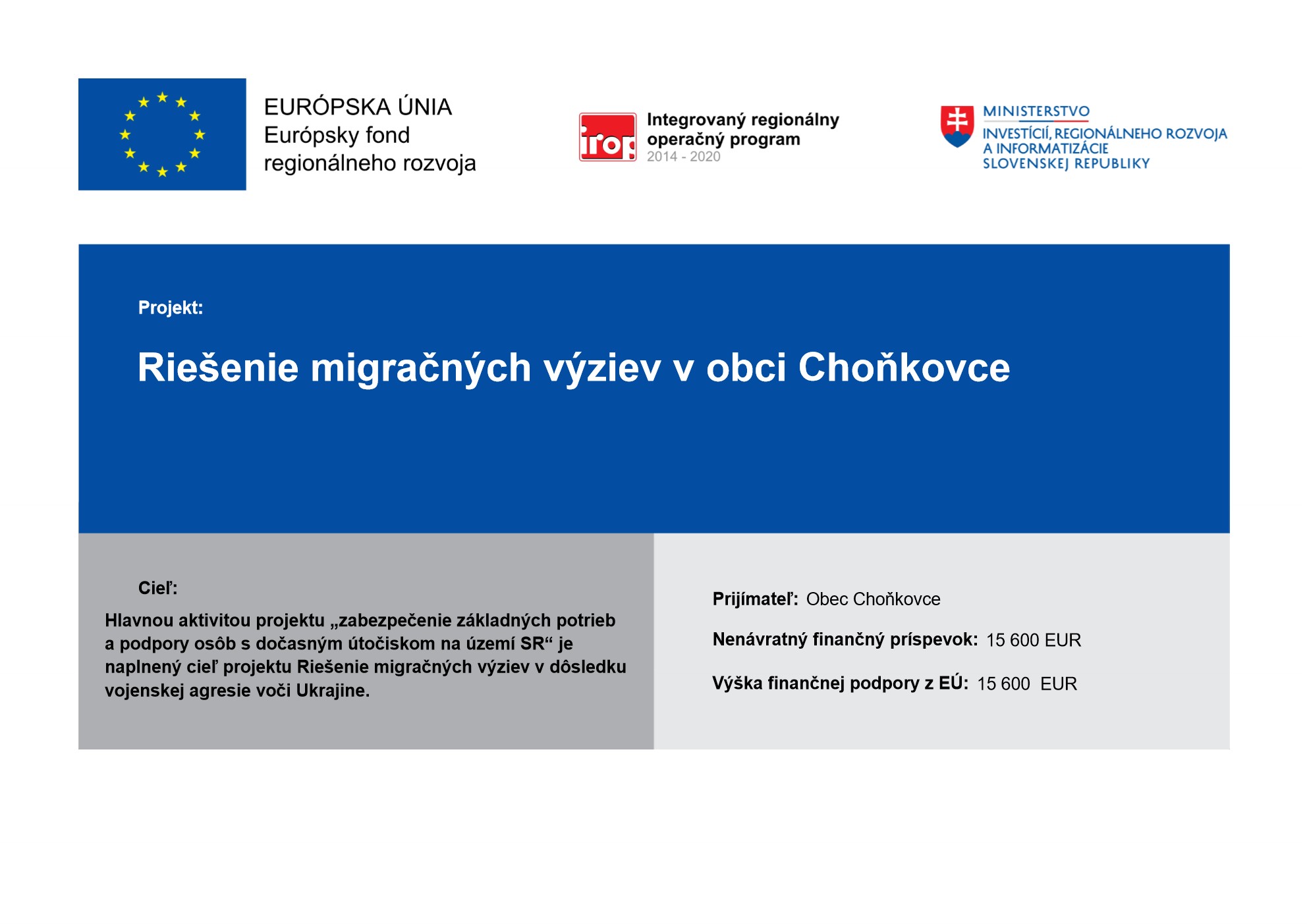 Riešenie migračných výziev v obci Choňkovce